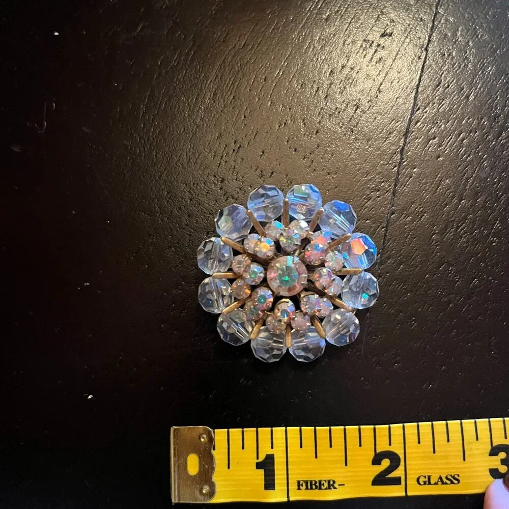 Vintage Aurora Borealis Beaded and Rhinestone Cluster Brooch Gold Tone